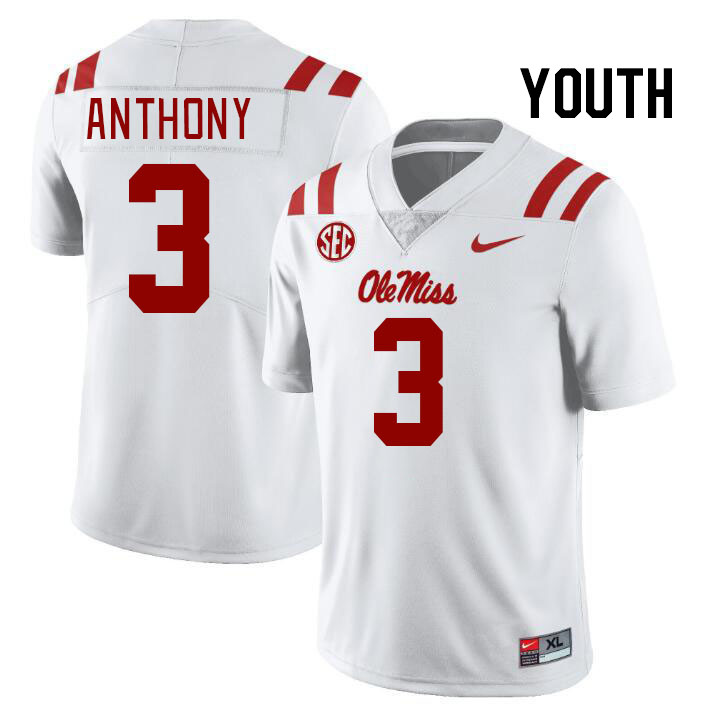 Youth #3 Daijahn Anthony Ole Miss Rebels College Football Jerseyes Stitched Sale-White - Click Image to Close